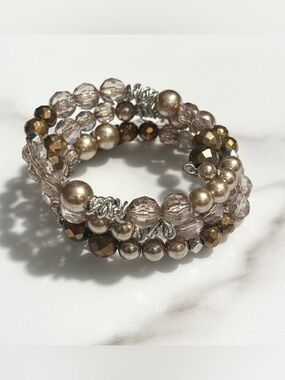 Loft Champagne Beaded Coil Wrap Bracelet